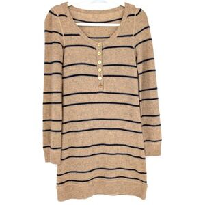 Juicy Couture Cashmere Blend Tan Navy Stripe Henley Sweater Dress SML Preppy Y2K